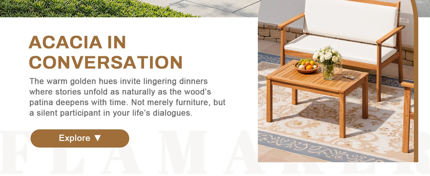 Acacia Wood Patio Set With Coffee Table And Cushions