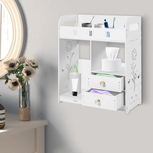 Wall Mounted Cabinet With 2 Drawers Bathroom Organizer