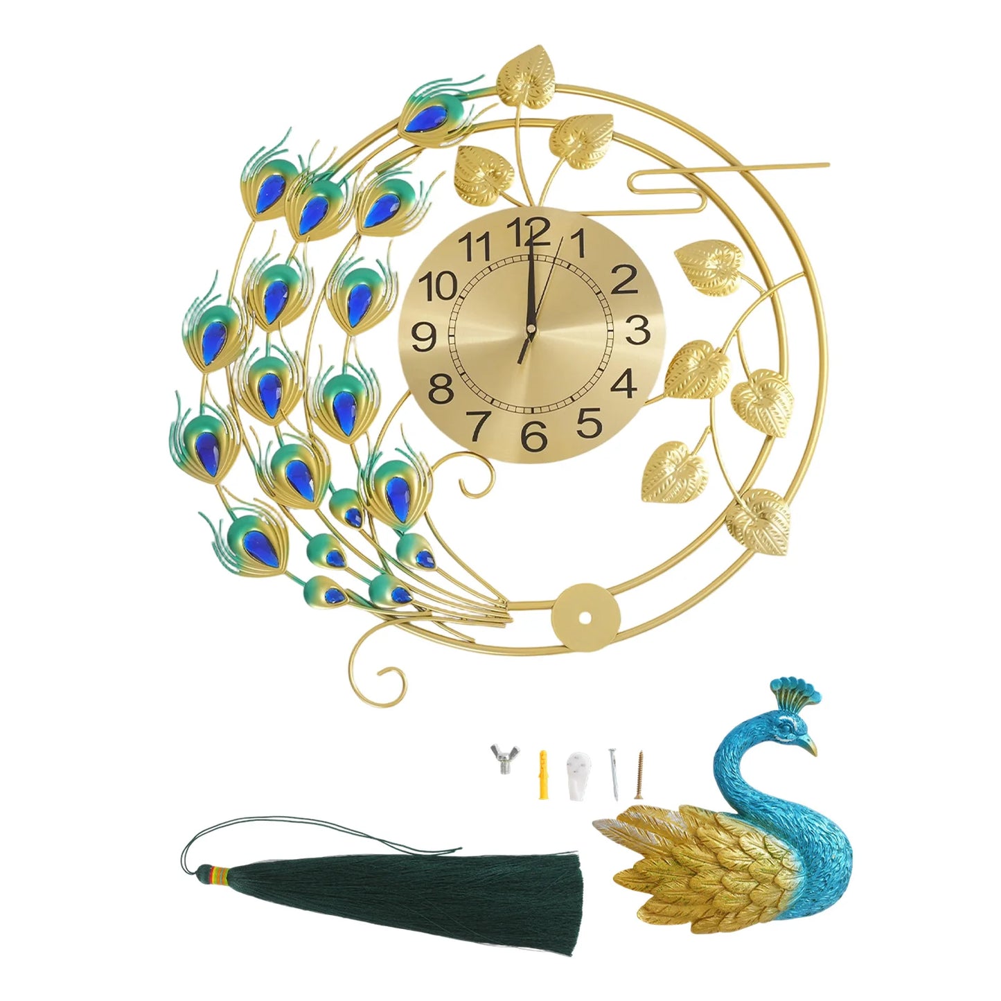 Peacock Metal Wall Clock Silent Quartz Wall Mounted Art Clock