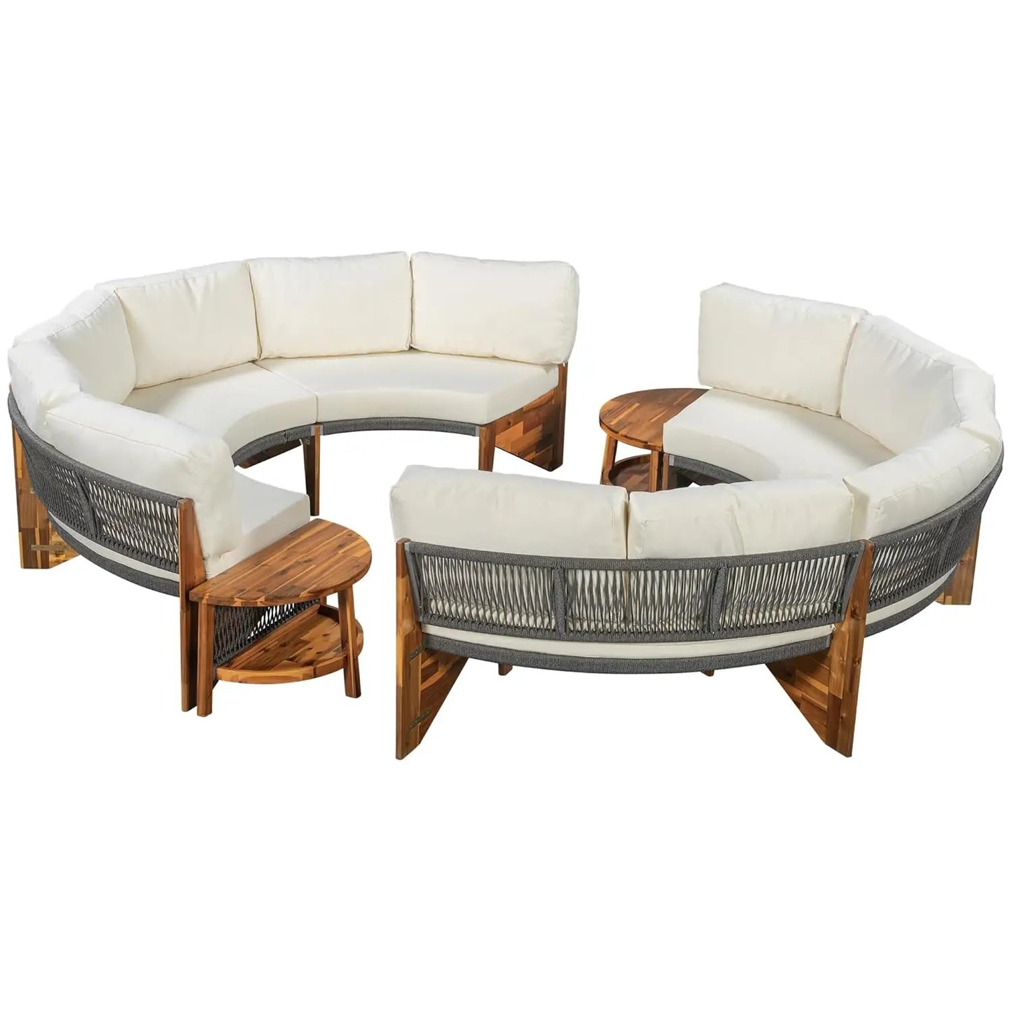 Acacia Wood Half Moon Outdoor Sofa Set With Coffee Table