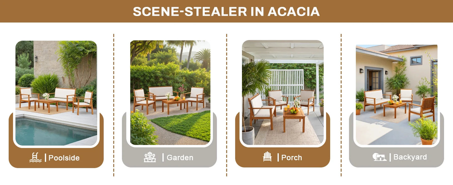 Patio Conversation Set With Acacia Wood Chairs And Coffee Table