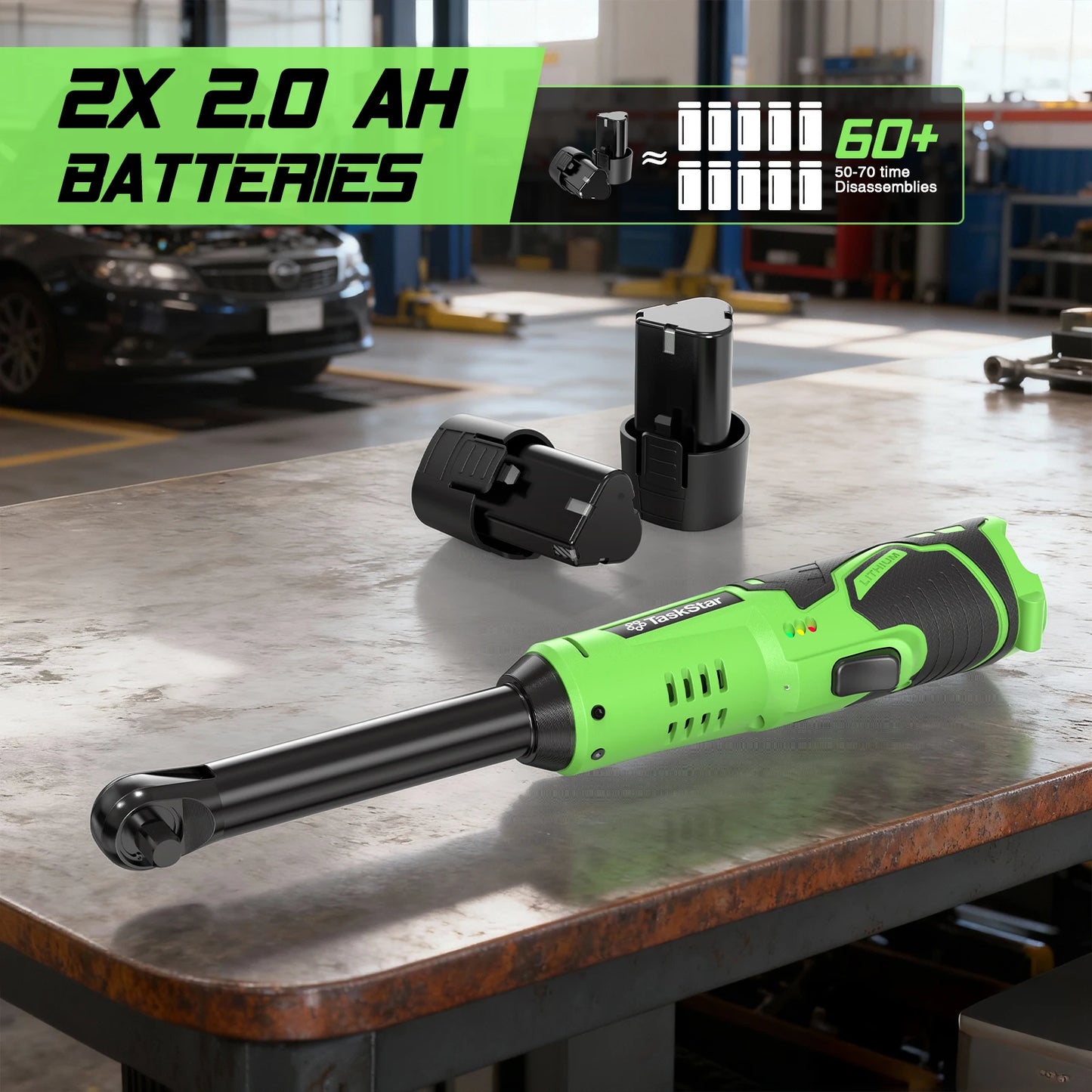 Extended Cordless Ratchet Wrench With Three Eighth Inch Driver For Cars