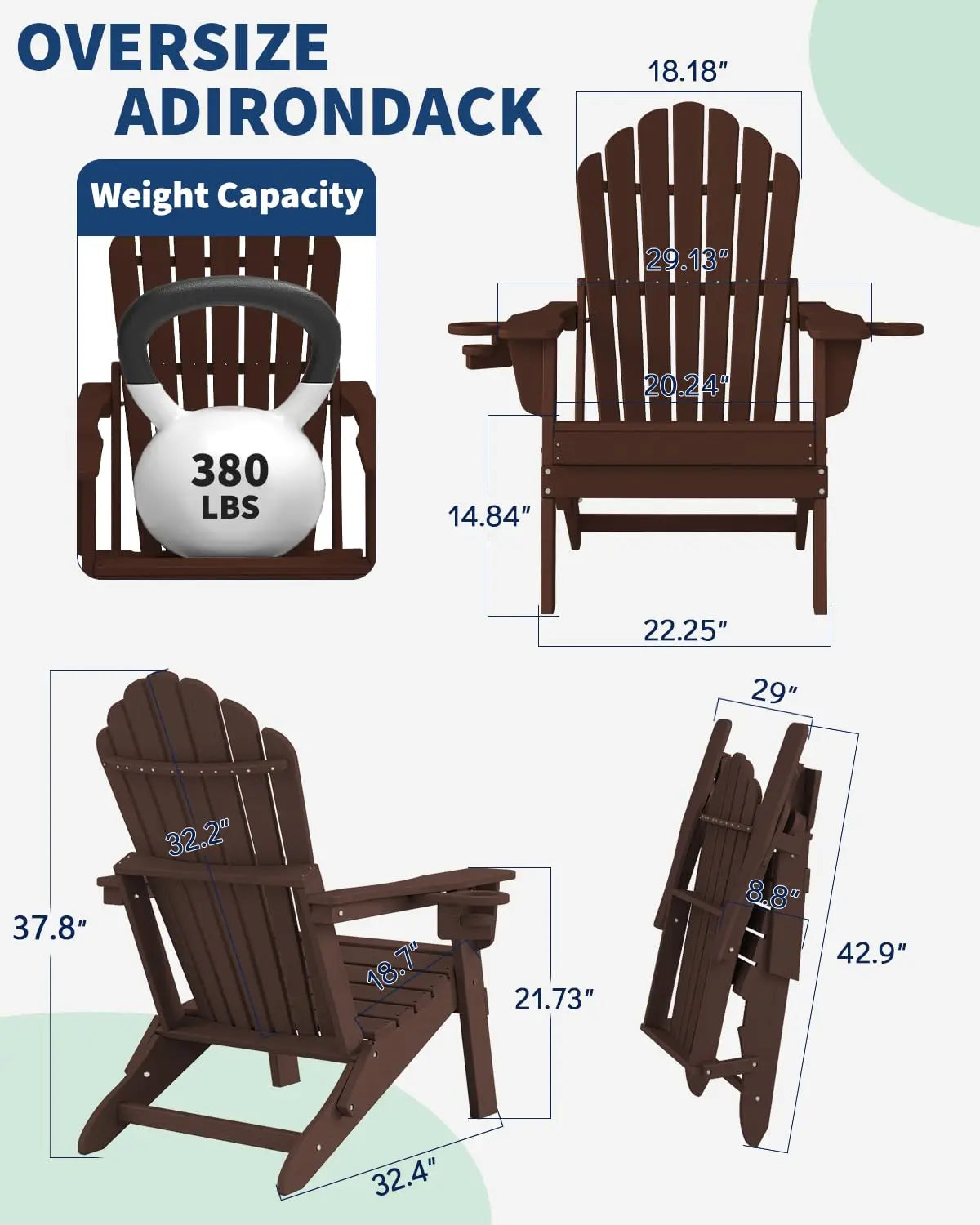 HDPE Adirondack Chair Set Of 4 With Cup Holders Outdoor