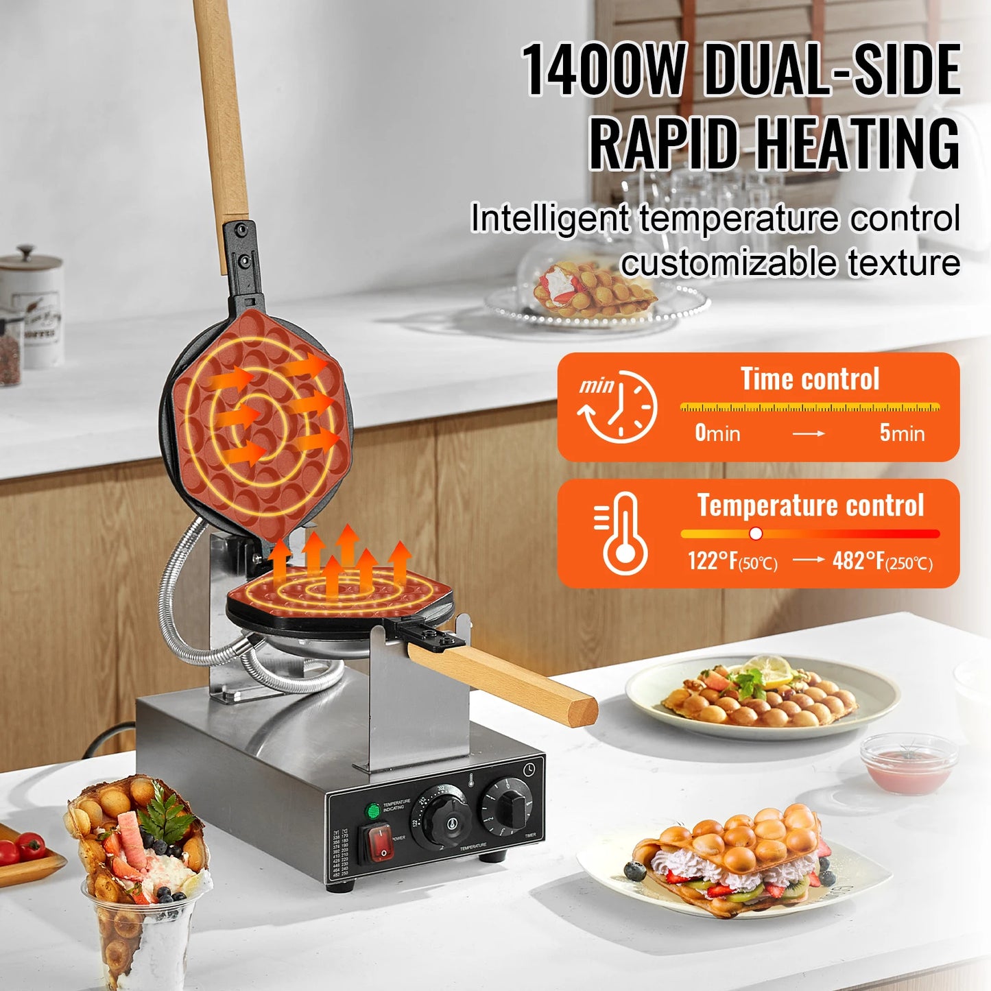 SucceBuy Commercial Egg Bubble Waffle Maker 1400W Stainless Steel