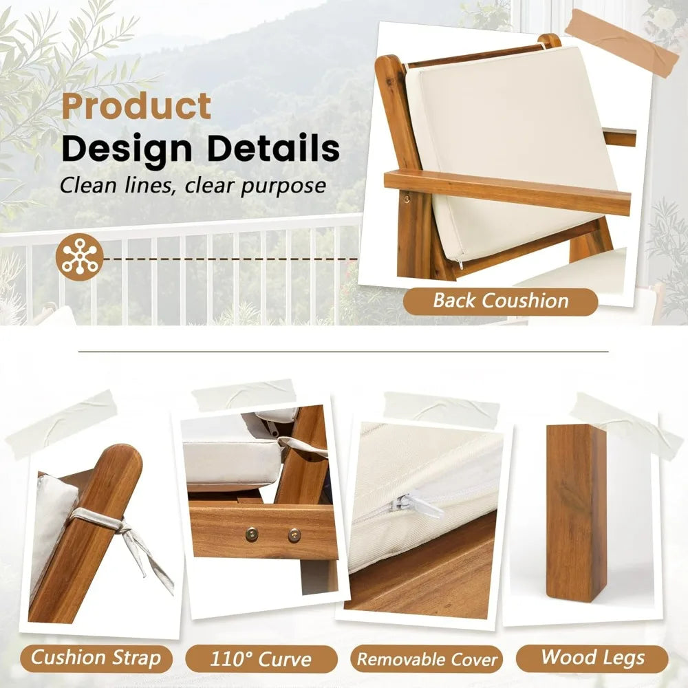 Flamaker 3 Piece Acacia Wood Patio Set With Cushions
