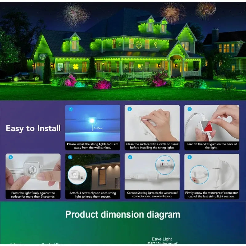 MIMIRGB Eaves Outdoor LED String Lights With App Control