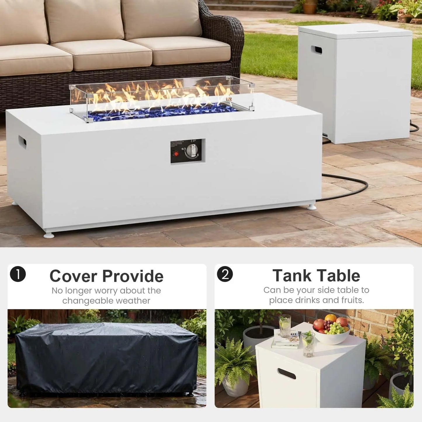 Propane Fire Pit Table Set With Tank Holder Wind Guard
