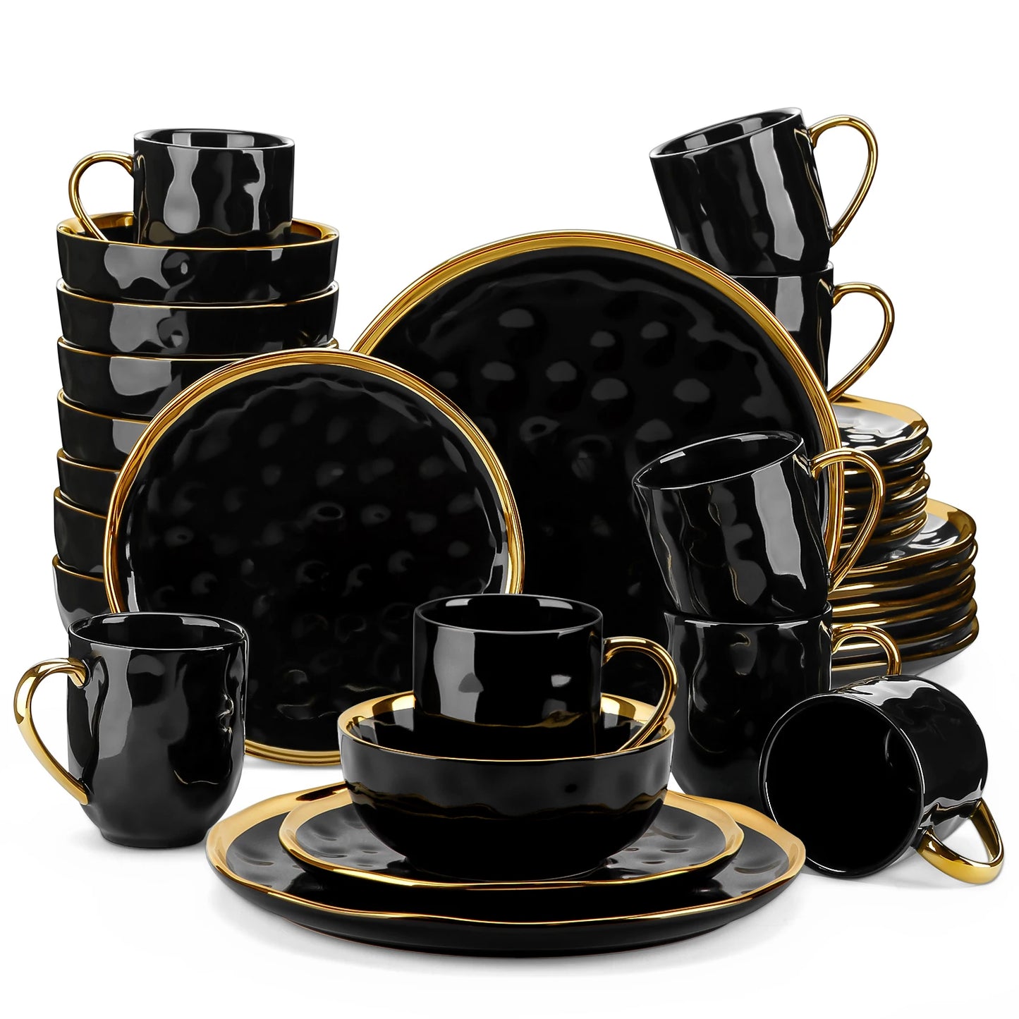 MALACASA Porcelain Dinnerware Set With Gold Trim Tableware Collection