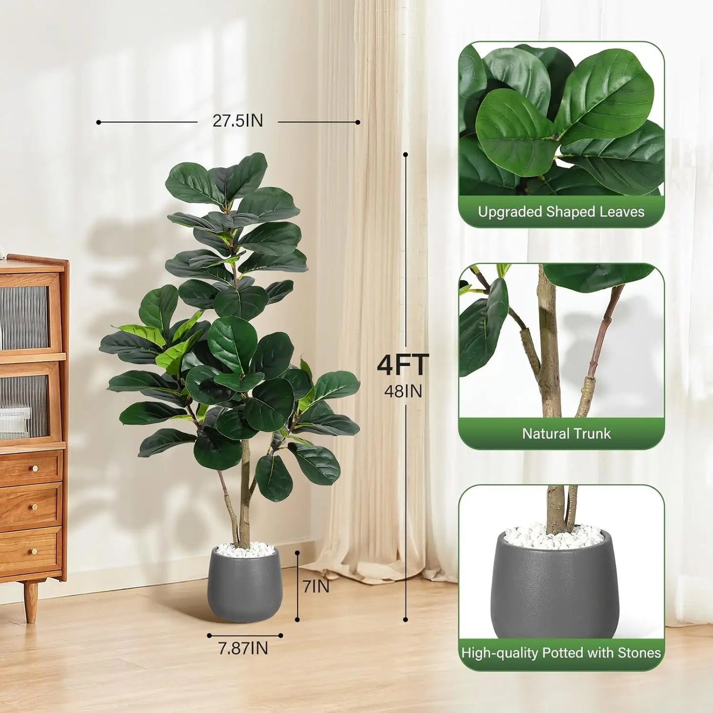 HiMISS Fiddle Leaf Fig Tree Artificial In Planter Decor
