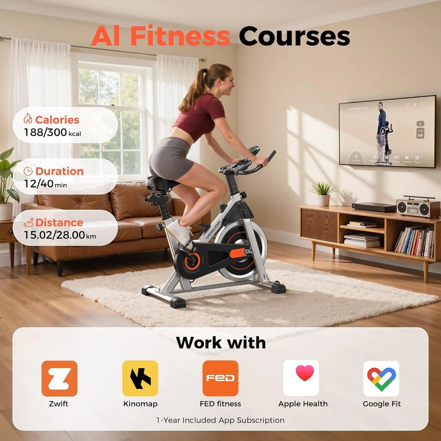 YOSUDA Magnetic Indoor Exercise Bike With App Control