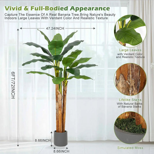 HiMISS Artificial Banana Tree With Grey Planter