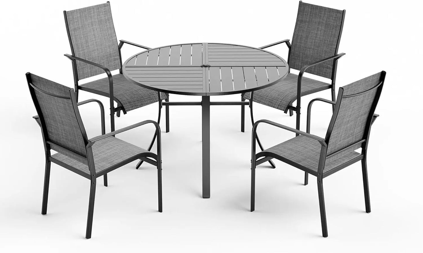 5-Piece Patio Dining Set With Aluminum Table Textilene Chairs
