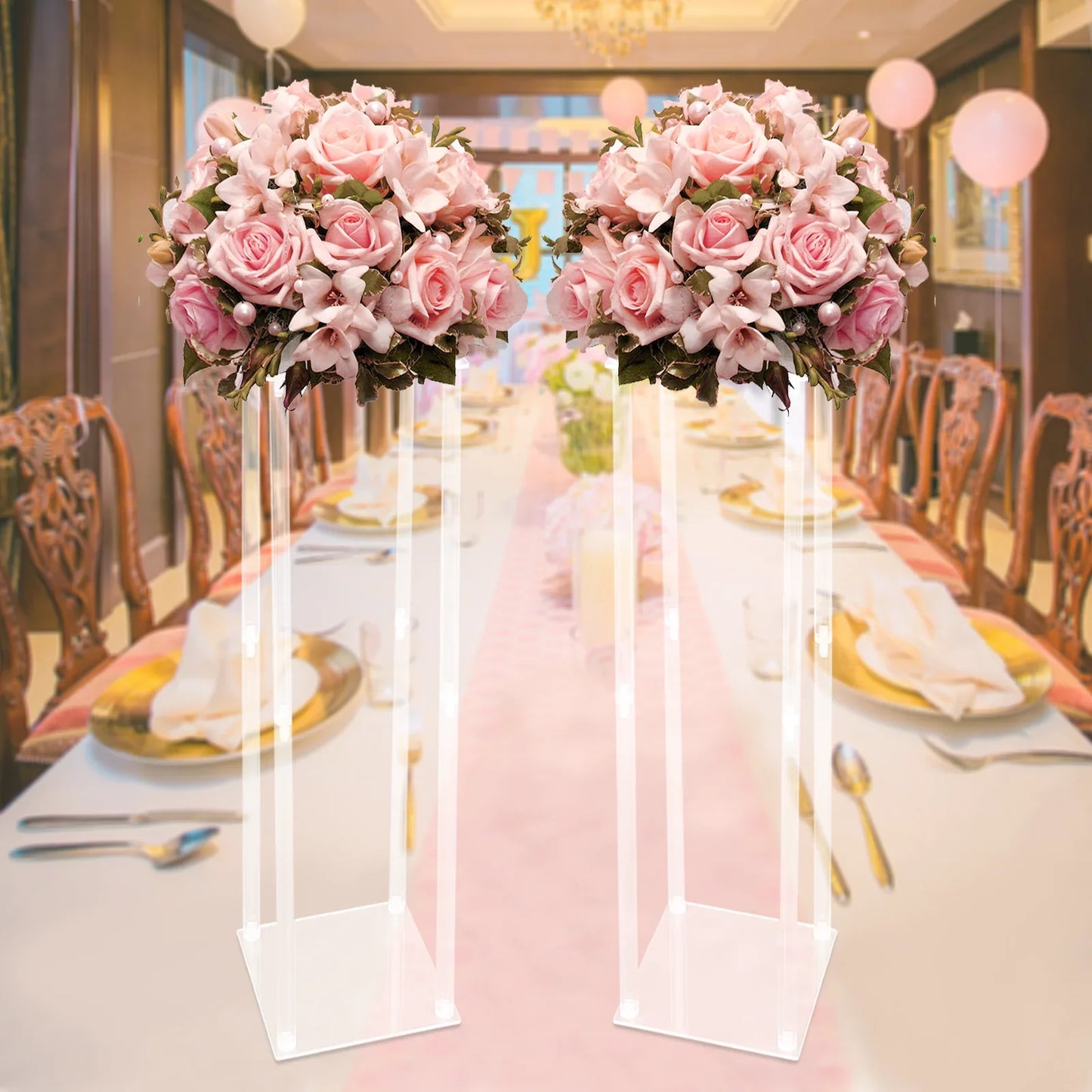 Clear Acrylic Flower Stand Geometric Centerpiece For Weddings