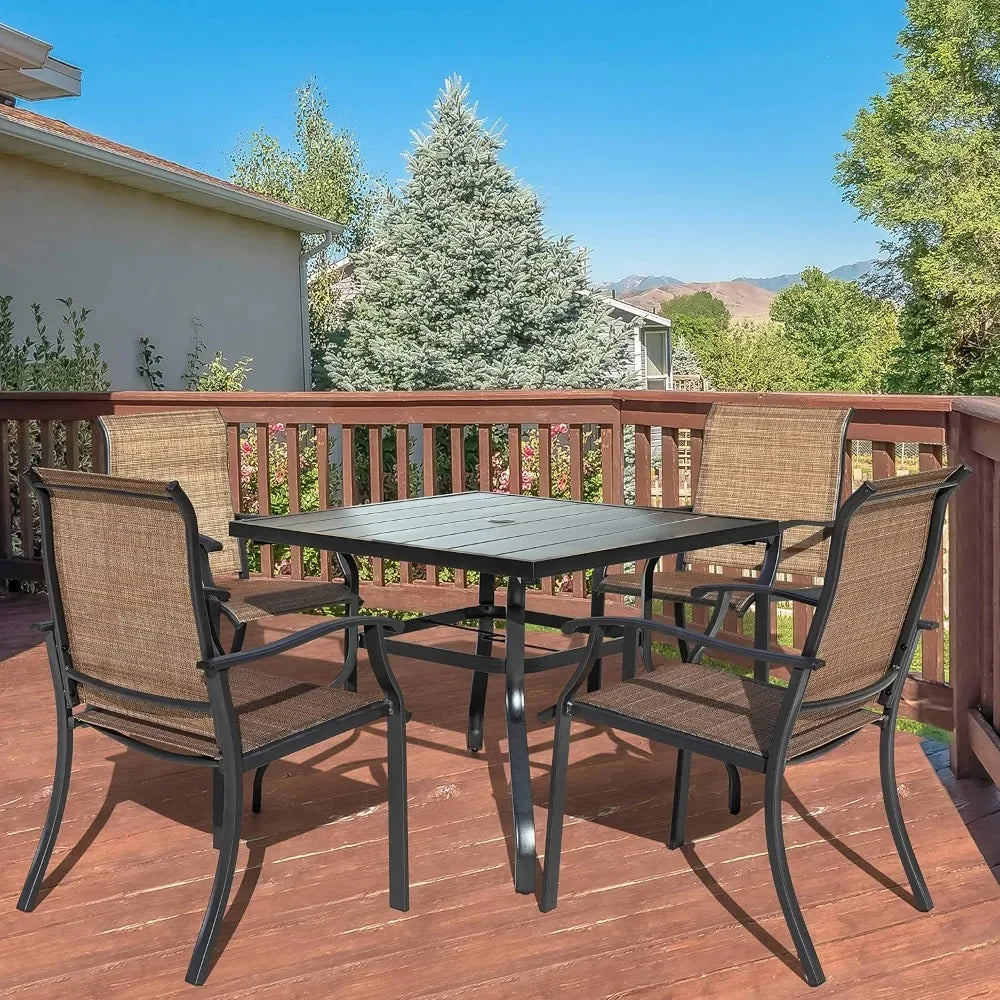 5Piece Patio Dining Set With Umbrella Hole Table And Chairs