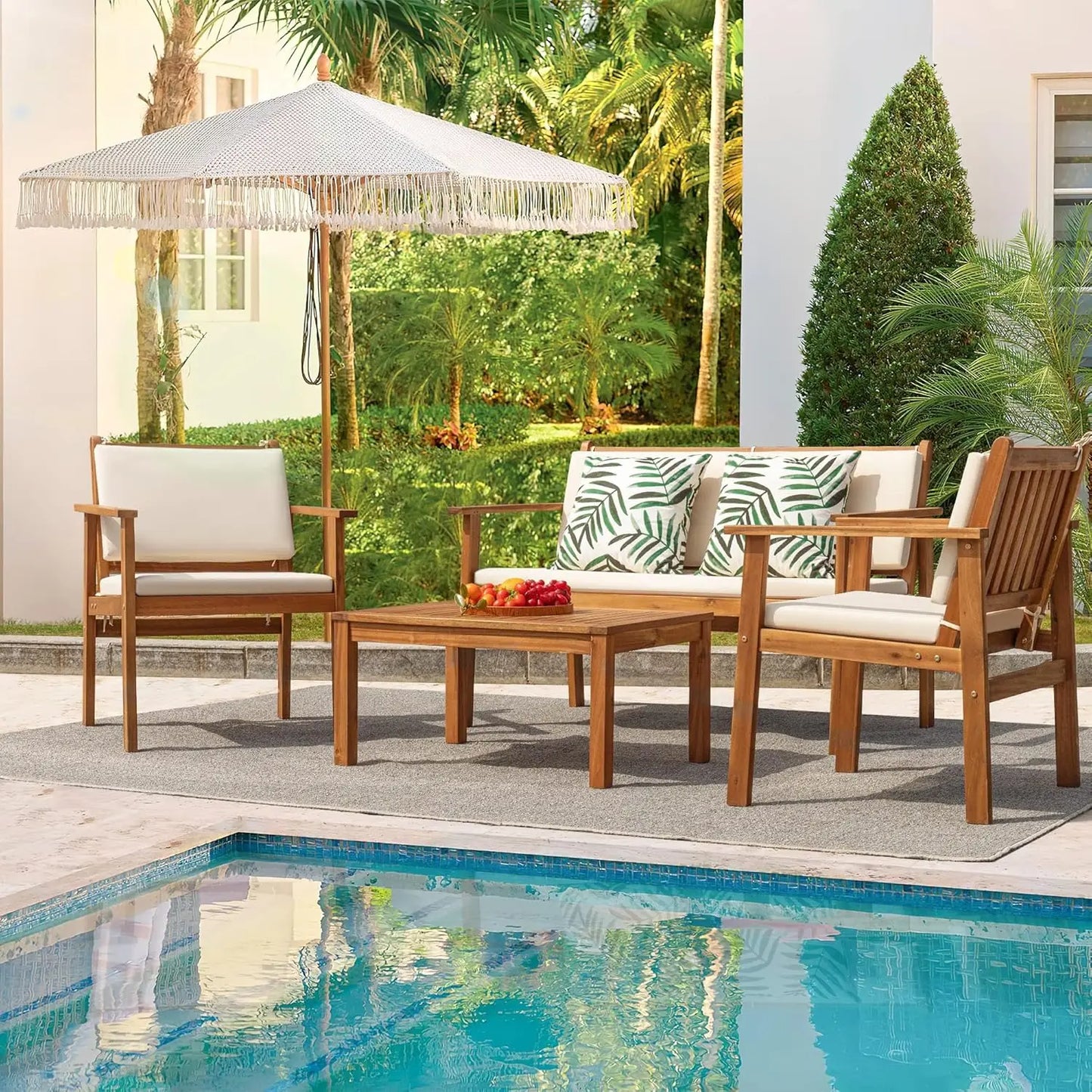 Patio Conversation Set With Acacia Wood Chairs And Coffee Table