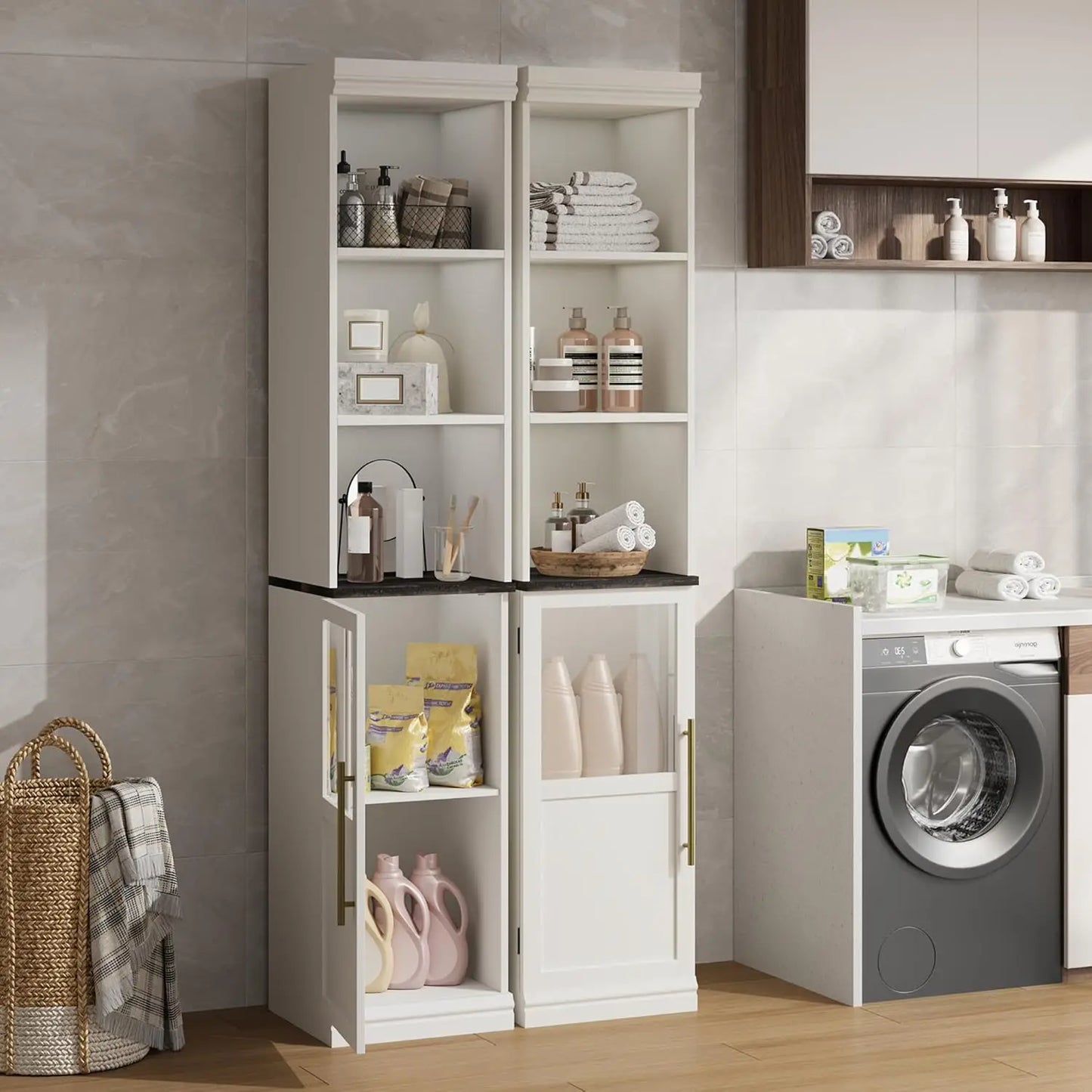 HiMISS Narrow Bathroom Cabinet With Glass Door Slim Storage Unit