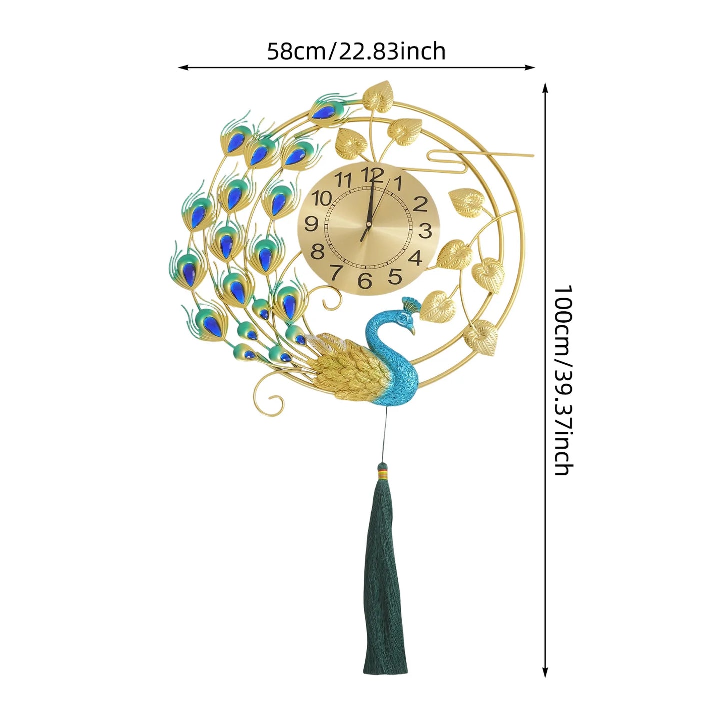 Peacock Metal Wall Clock Silent Quartz Wall Mounted Art Clock