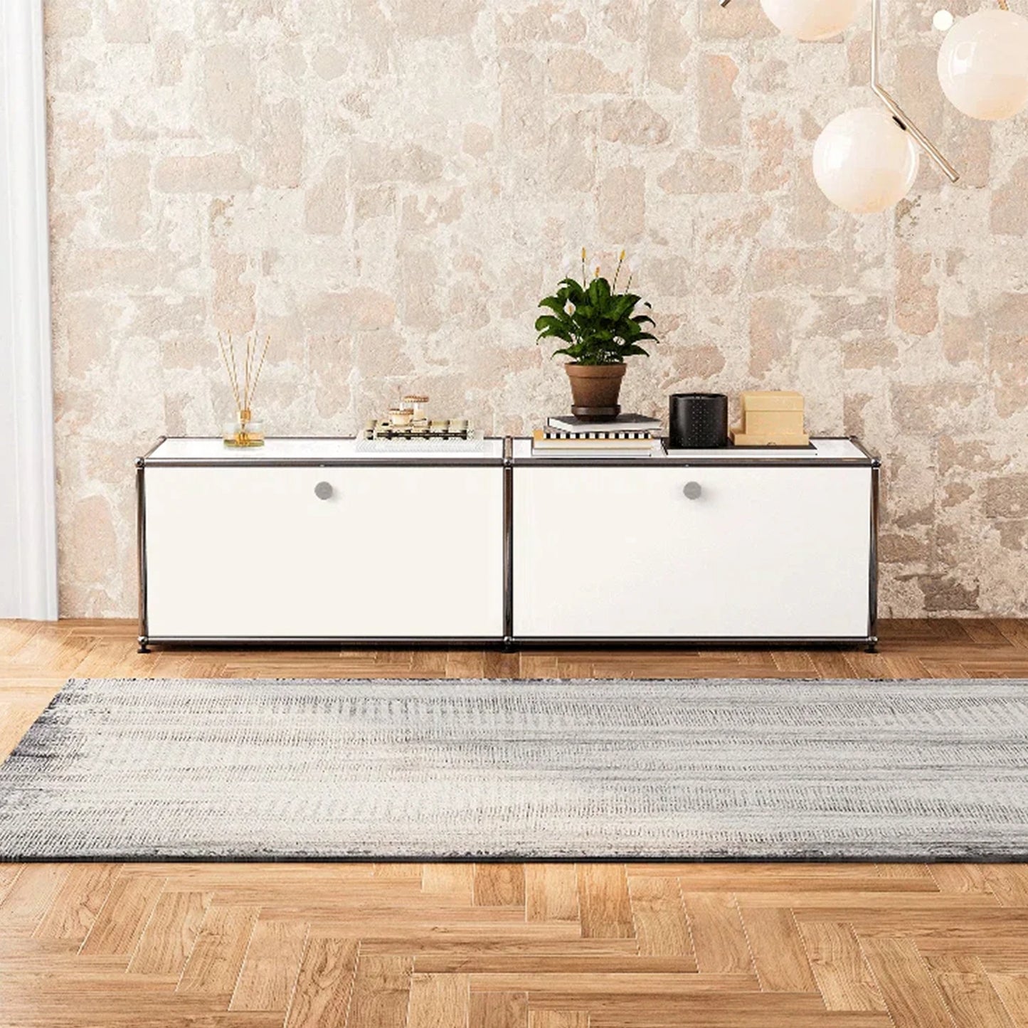 Stainless Steel Storage Cabinet Sideboard With Metal Shelves Living Room