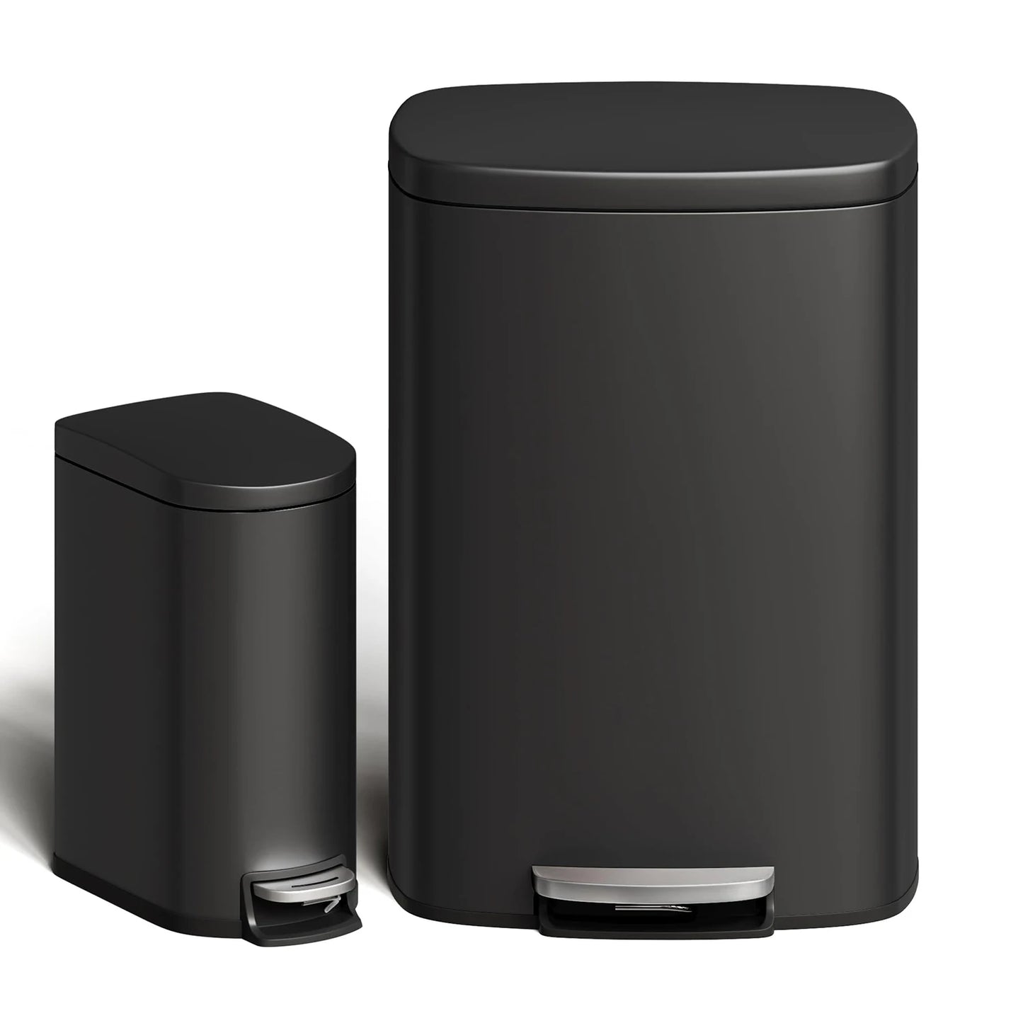 TWISTER.CK Durable Step On Stainless Steel Kitchen Trash Can Set