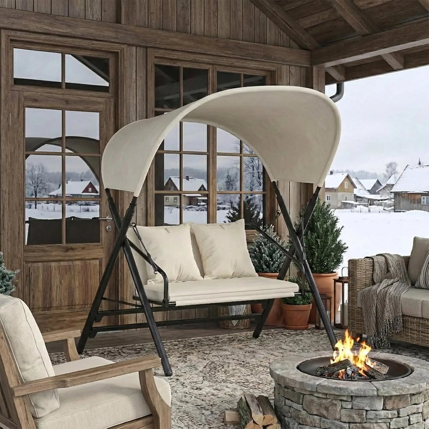 General Outdoor Porch Swing With Canopy 600LBS Capacity 2 Seats