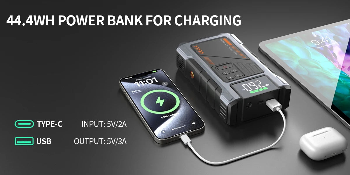 Geeneu Portable Jump Starter With Air Compressor 3000A Peak