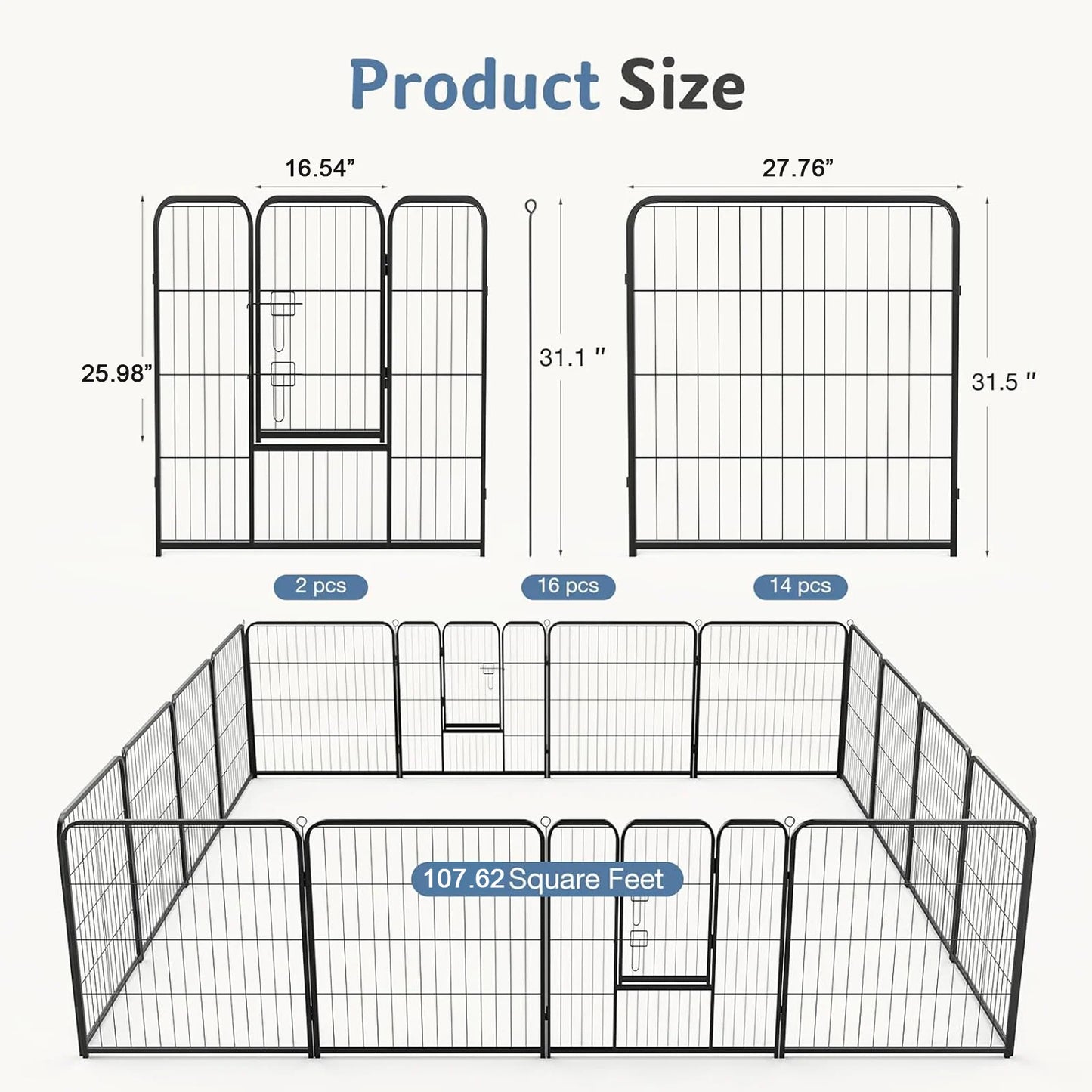 JHK 16 Panels Dog Playpen Metal Fence Foldable Outdoor