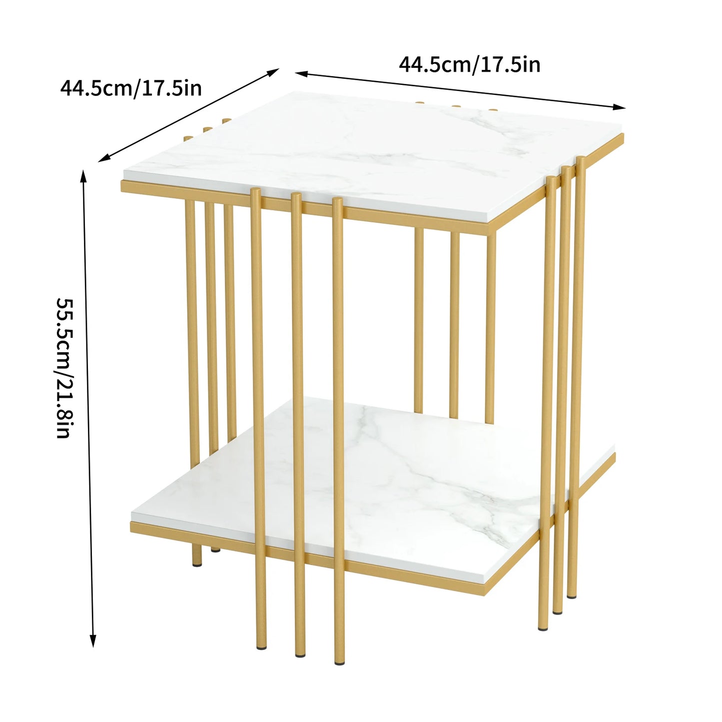 Two Tier End Table With Sintered Stone Top Gold Frame