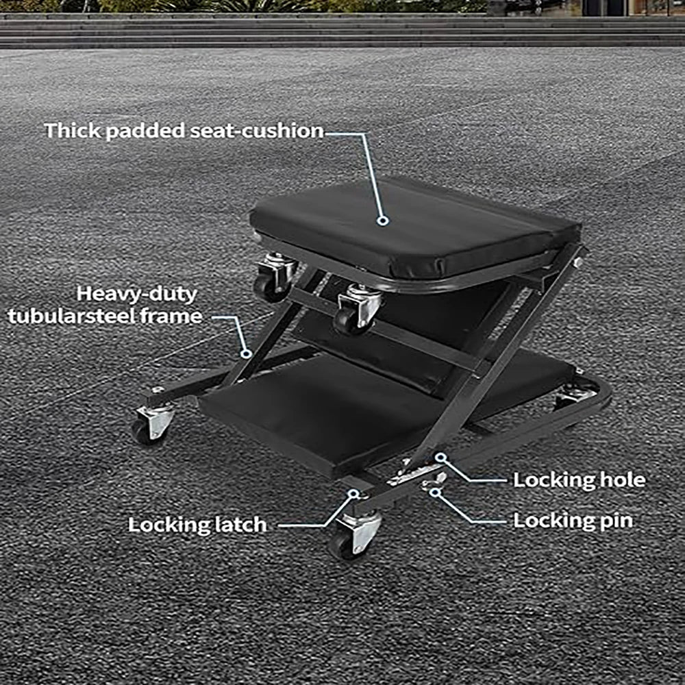 2 In 1 Foldable Garage Creeper Seat For Under Car Repair 300 Lb