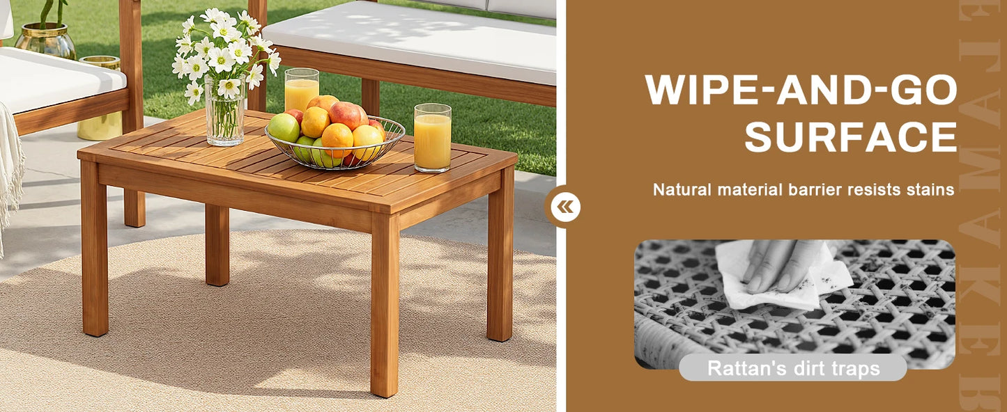 Acacia Wood Patio Set With Coffee Table And Cushions
