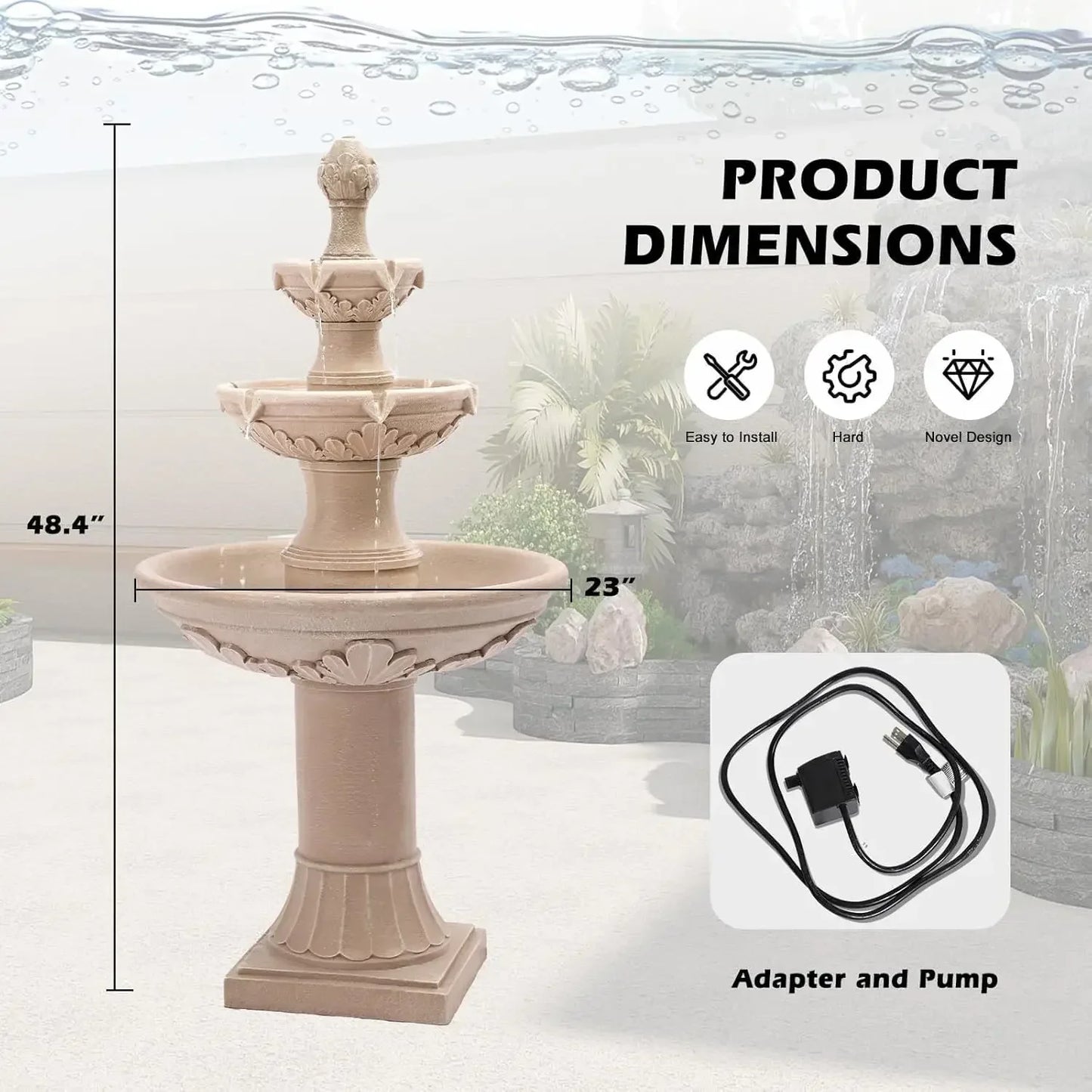 Outdoor 3 Tier Pineapple Top Floor Waterfall Fountain With Pump