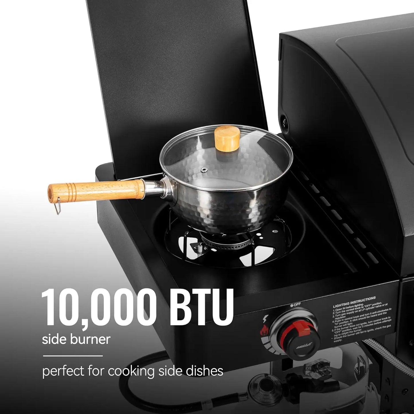 Dual-Fuel Gas Charcoal Grill With Offset Smoker And Side Burner