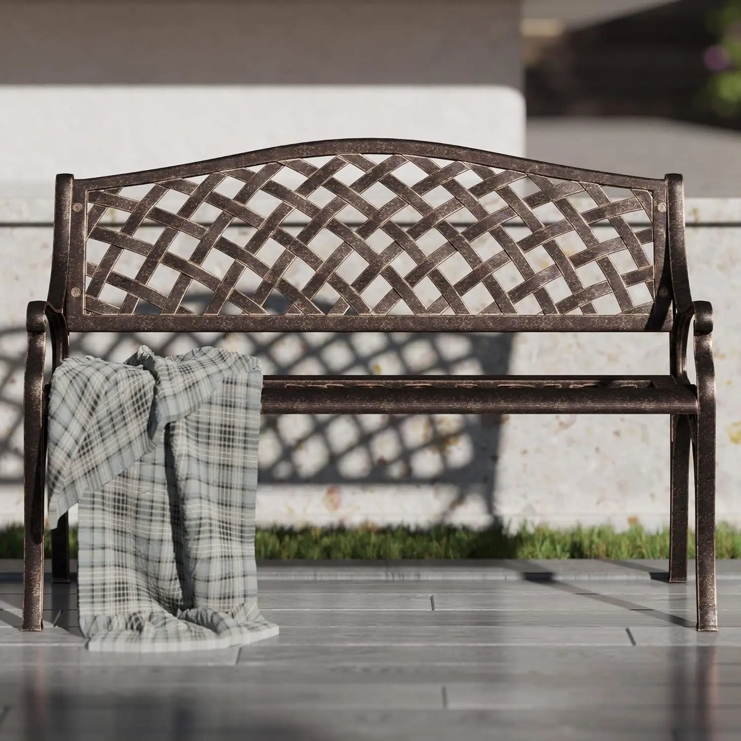 Aluminum Outdoor Garden Bench With Armrests For Patio And Yard