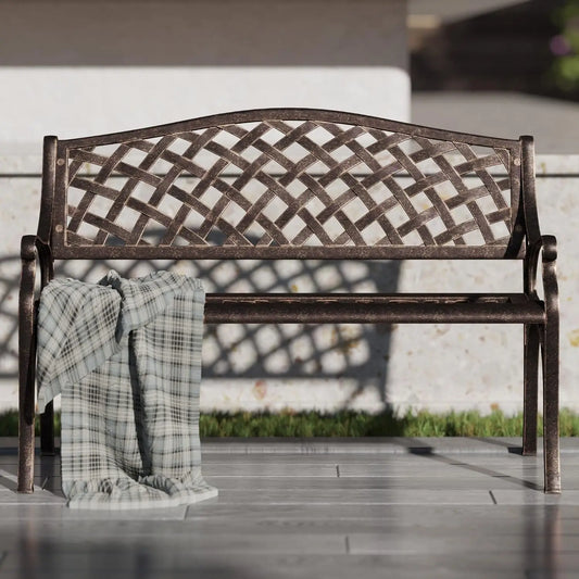 Aluminum Outdoor Garden Bench With Armrests For Patio And Yard