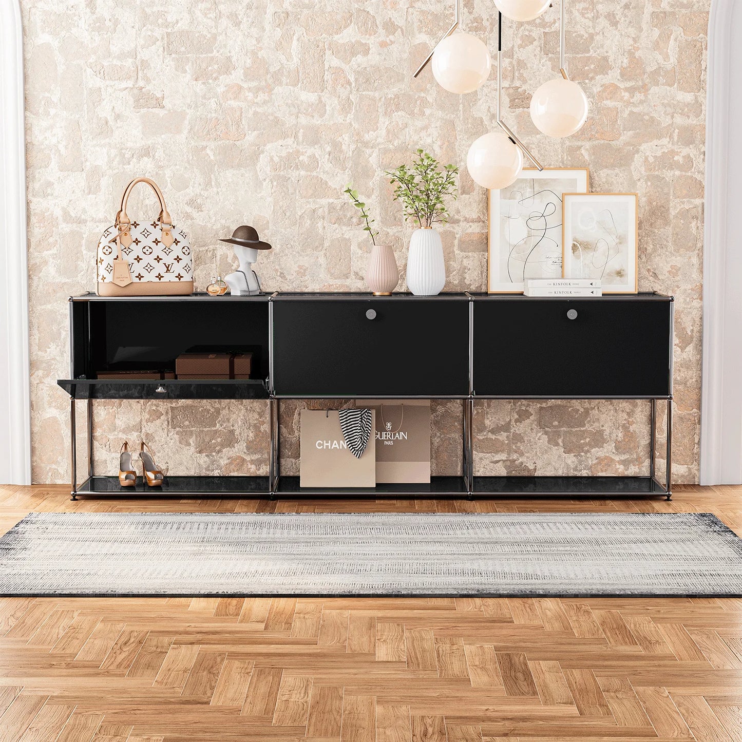Stainless Steel Storage Cabinet Sideboard With Metal Shelves Living Room