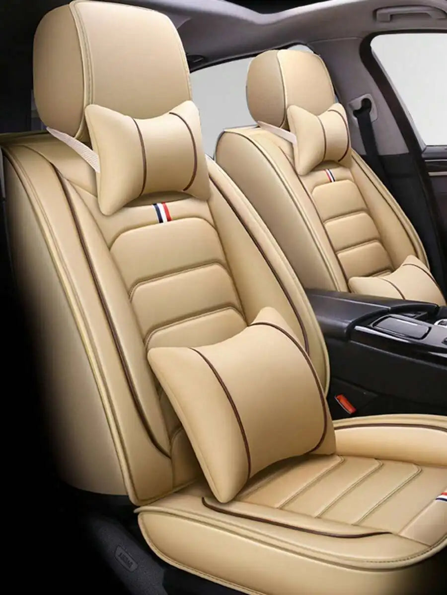 Universal PU Leatherette Car Seat Covers With Neck Lumbar Pillows