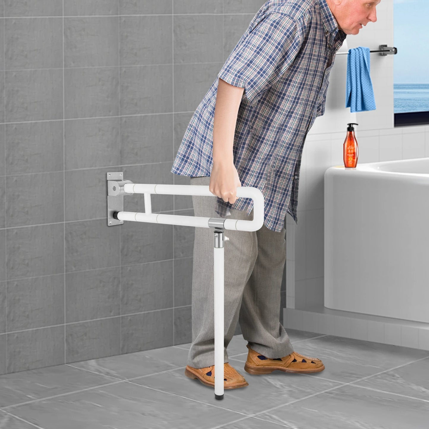 Foldable Bathroom Grab Bar Wall Mount Toilet Aid Handle