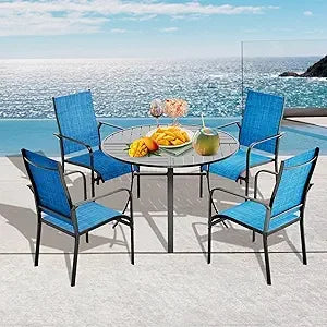 5-Piece Patio Dining Set With Aluminum Table Textilene Chairs