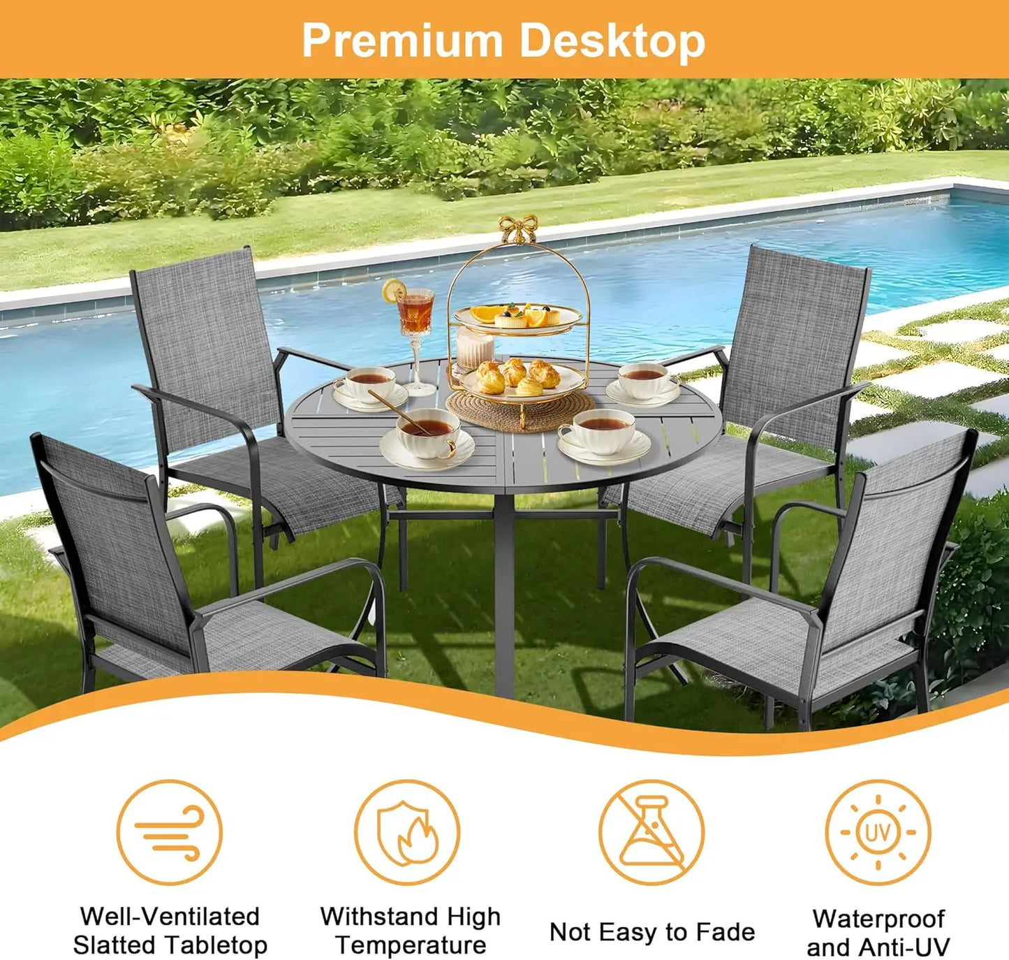 5-Piece Patio Dining Set With Aluminum Table Textilene Chairs