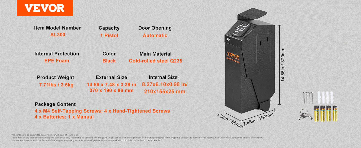 VEVOR Pistol Safe With Three Way Quick Access Biometric Lock