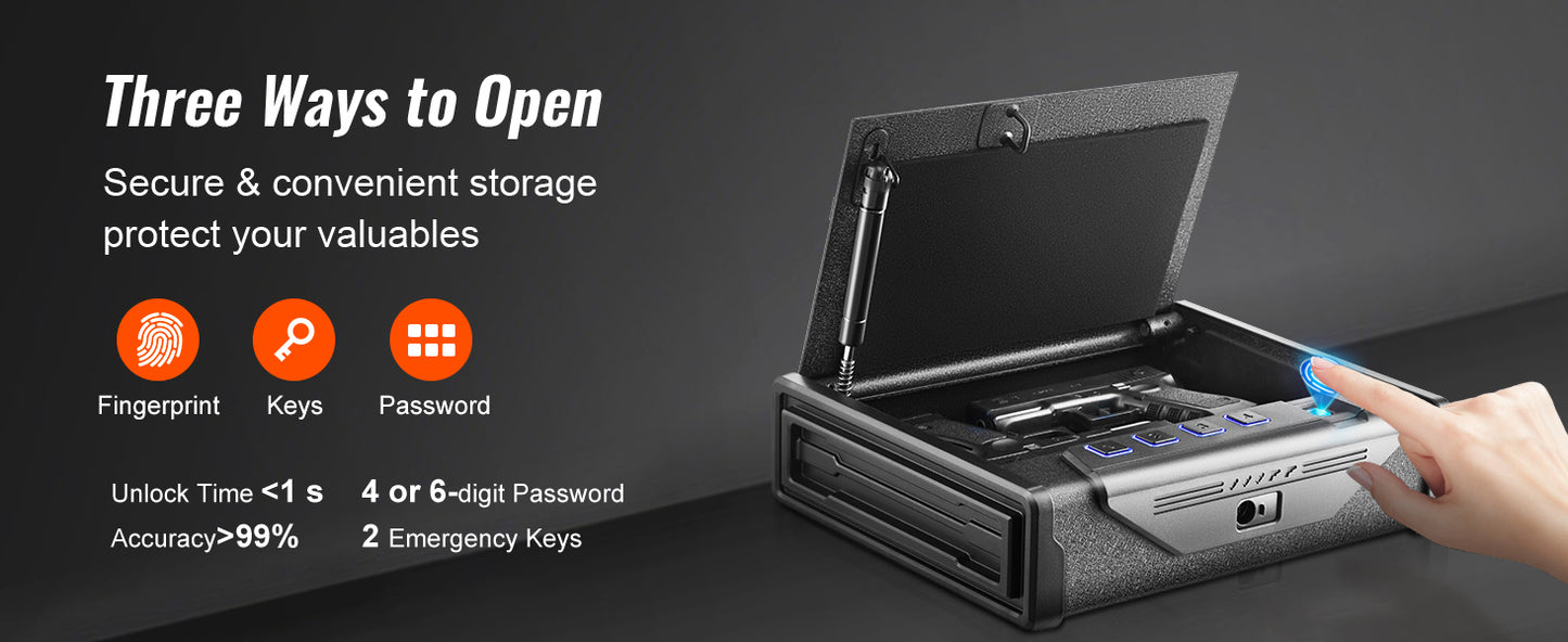 VEVOR Pistol Safe With Three Way Quick Access Biometric Lock