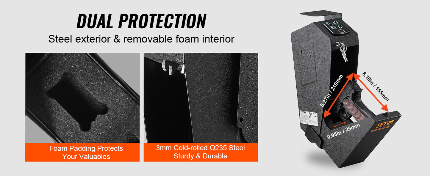 VEVOR Pistol Safe With Three Way Quick Access Biometric Lock