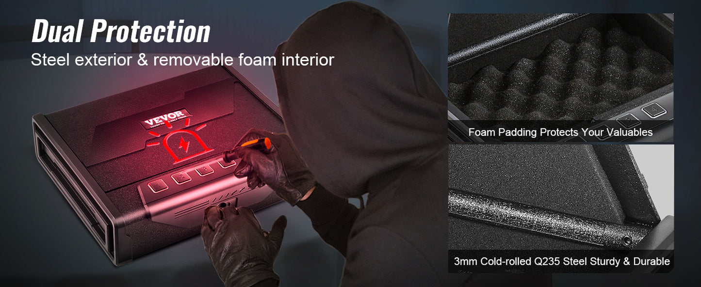 VEVOR Pistol Safe With Three Way Quick Access Biometric Lock