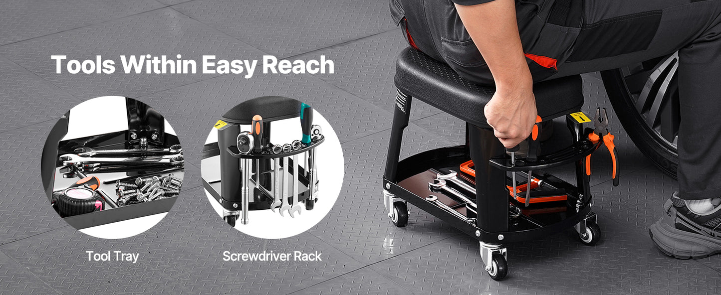 SucceBuy Mechanic Stool With Wheels 360 Degree Swivel Tool Tray