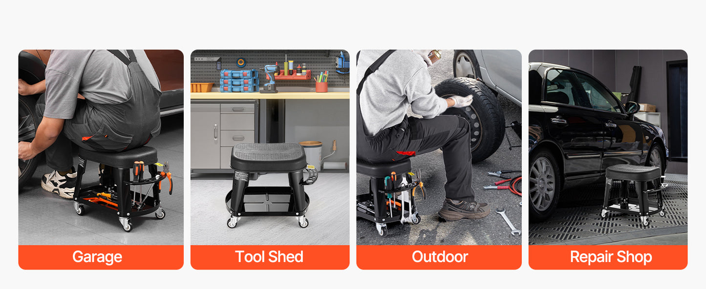 SucceBuy Mechanic Stool With Wheels 360 Degree Swivel Tool Tray