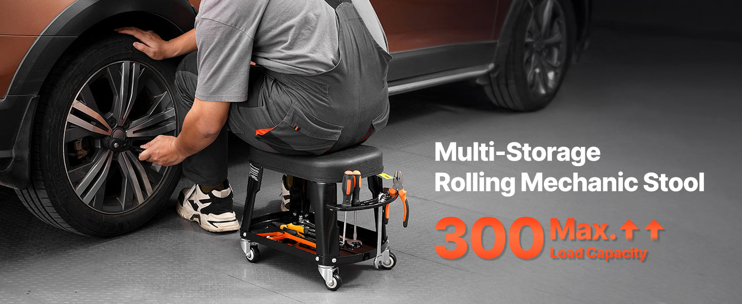 SucceBuy Mechanic Stool With Wheels 360 Degree Swivel Tool Tray
